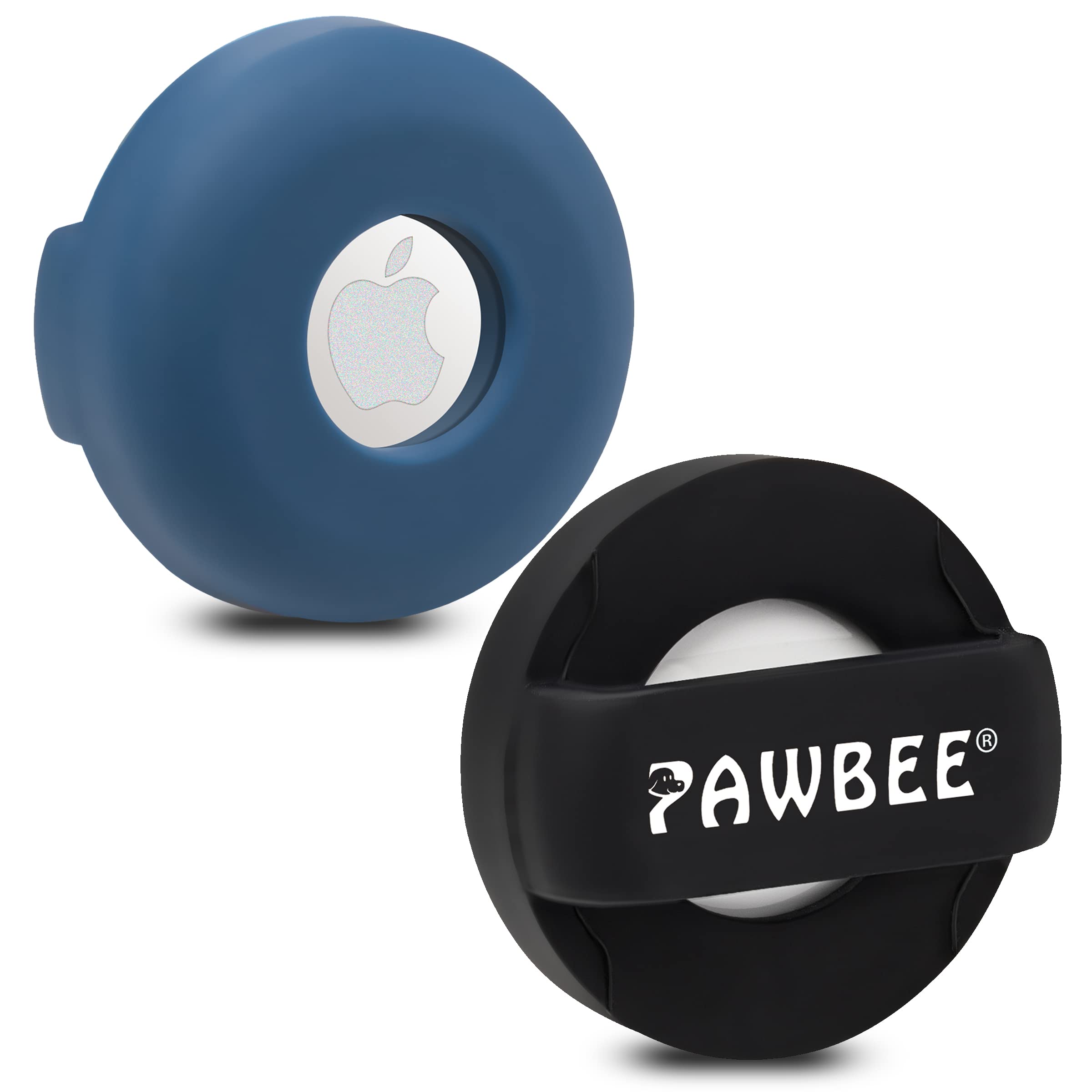 Pawbee Airtag Dog Collar Holder - 2 Pack Round Apple Air Tag Dog Collar Holder - Soft Silicone Dog Airtag Holder, Air Tag Pet Co
