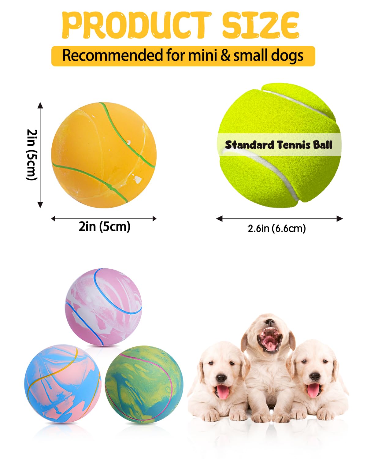Schitec Dog Squeaky Toy Balls, Puppy Tennis Balls For Fetch Play, Interactive Latex Squeak Pet Toy For Puppies Mini Breed Small