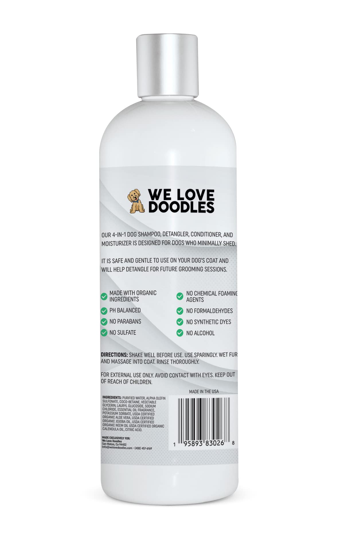 Dog Shampoo, Conditioner & Detangler - Best Shampoo for Goldendoodles, Poodles & Doodles - for Matted Pet Hair - Sensitive Skin