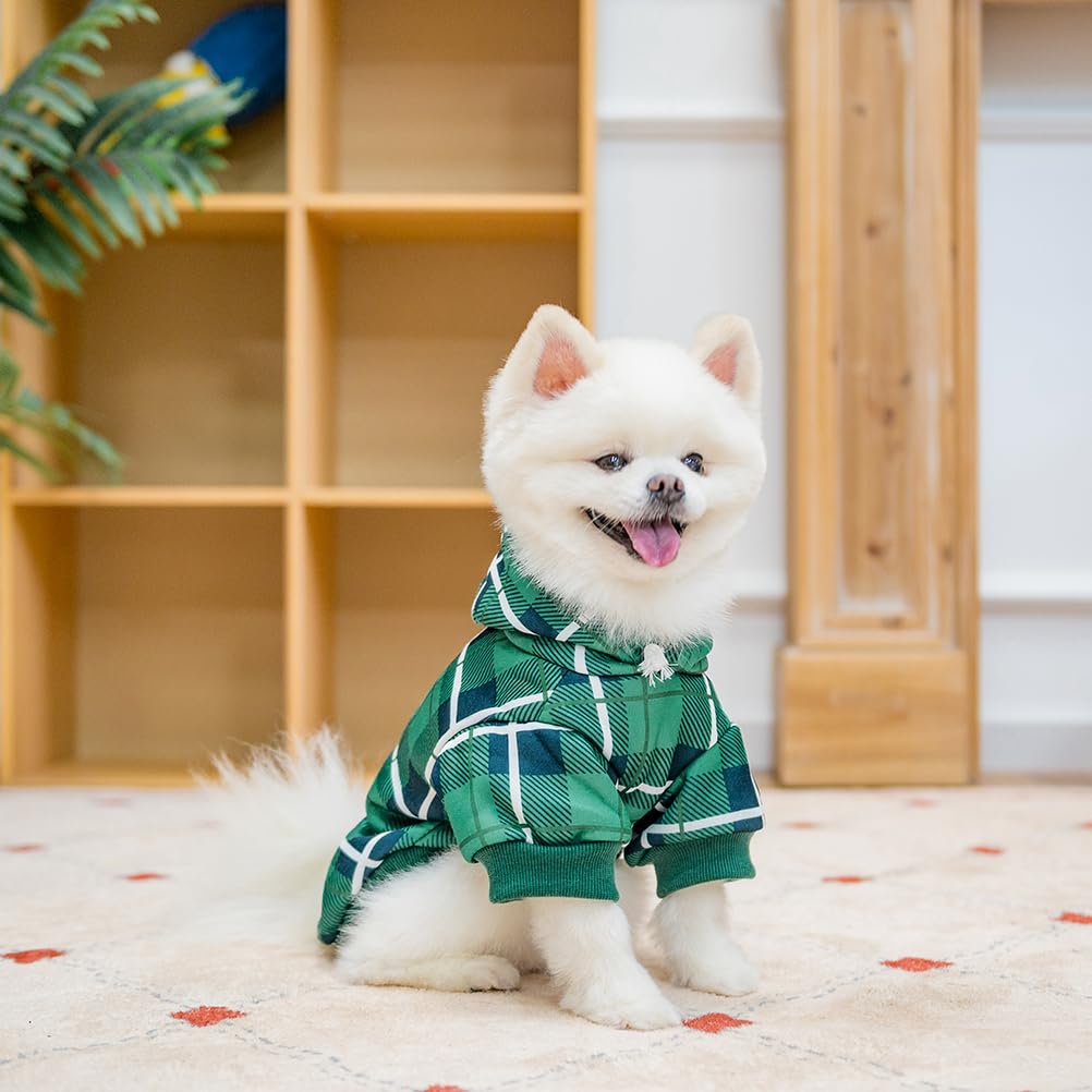 Expawlorer Plaid Dog Hoodie - British Style Warm Dog Sweater Shirt With Leash Hole,Pitbull Clothes Outfits,Winter Coat Apparel F