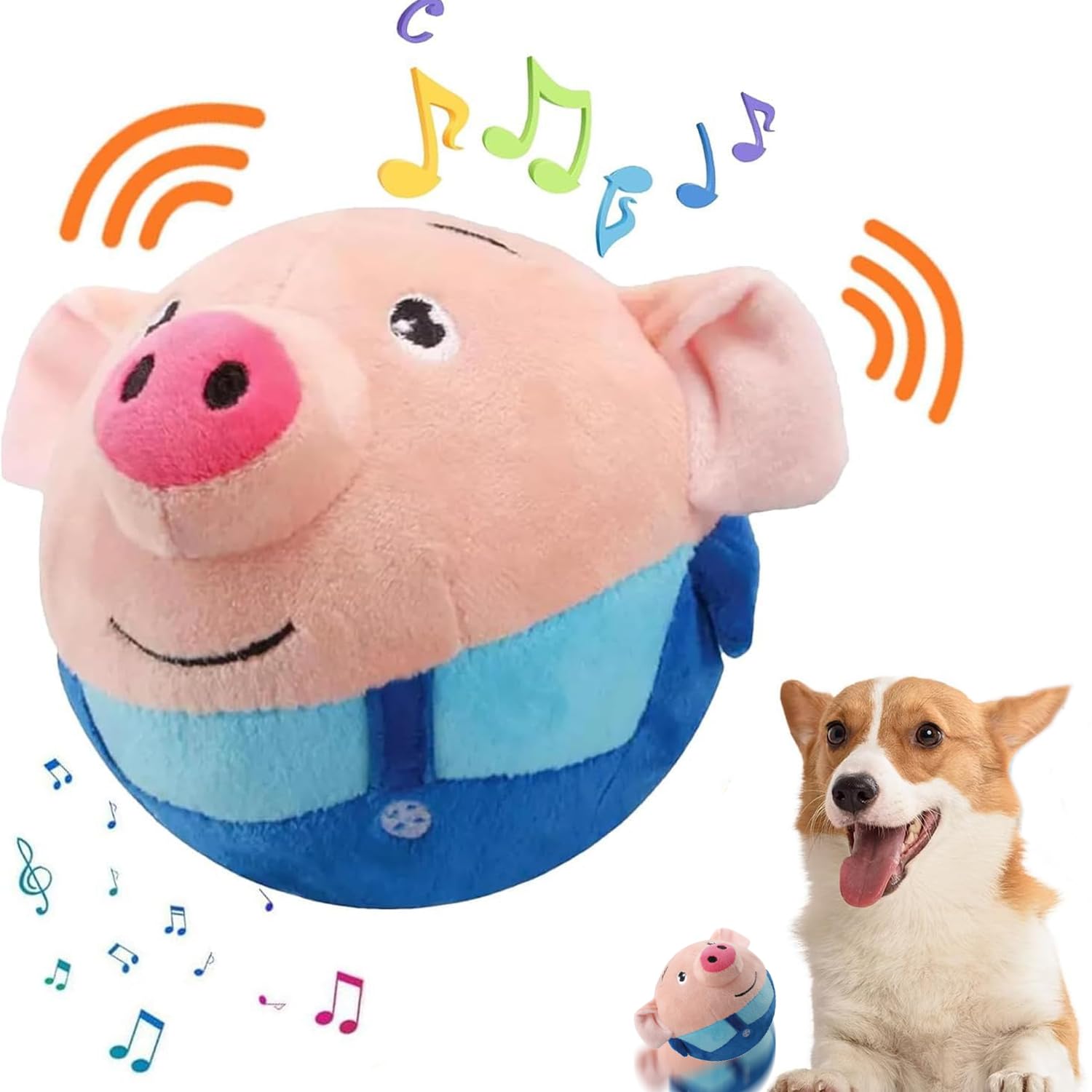 OTXKXBLP Active Moving Pet Plush Toy, Interactive Dog Toys Pet Bouncing Balls, USB Rechargeable Interactive Washable Cartoon Pig