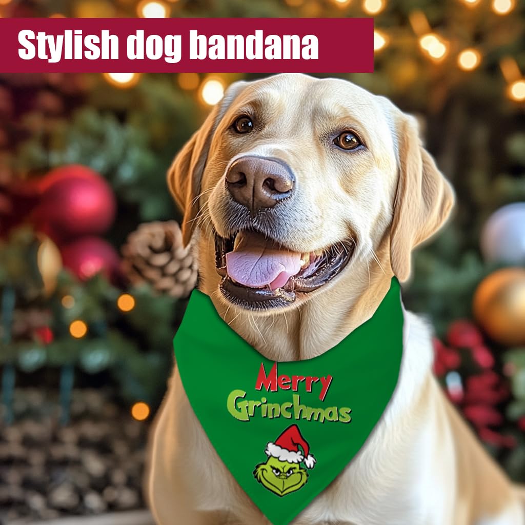 68Win Christmas Dog Bandanas - Green & Red Triangle Bibs For Medium Large Dogs, Set Of 2