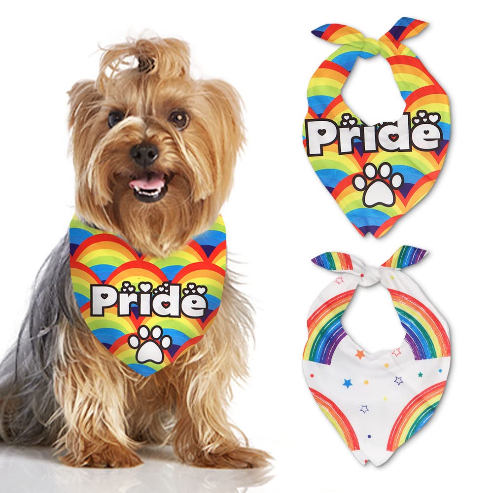 Alibbon 2 Pcs Gay Pride Dog Bandanas, Lgbt Rainbow Bandanas For Dogs, Claw Print Triangle Pet Scarves Bibs For Pride Month, Star