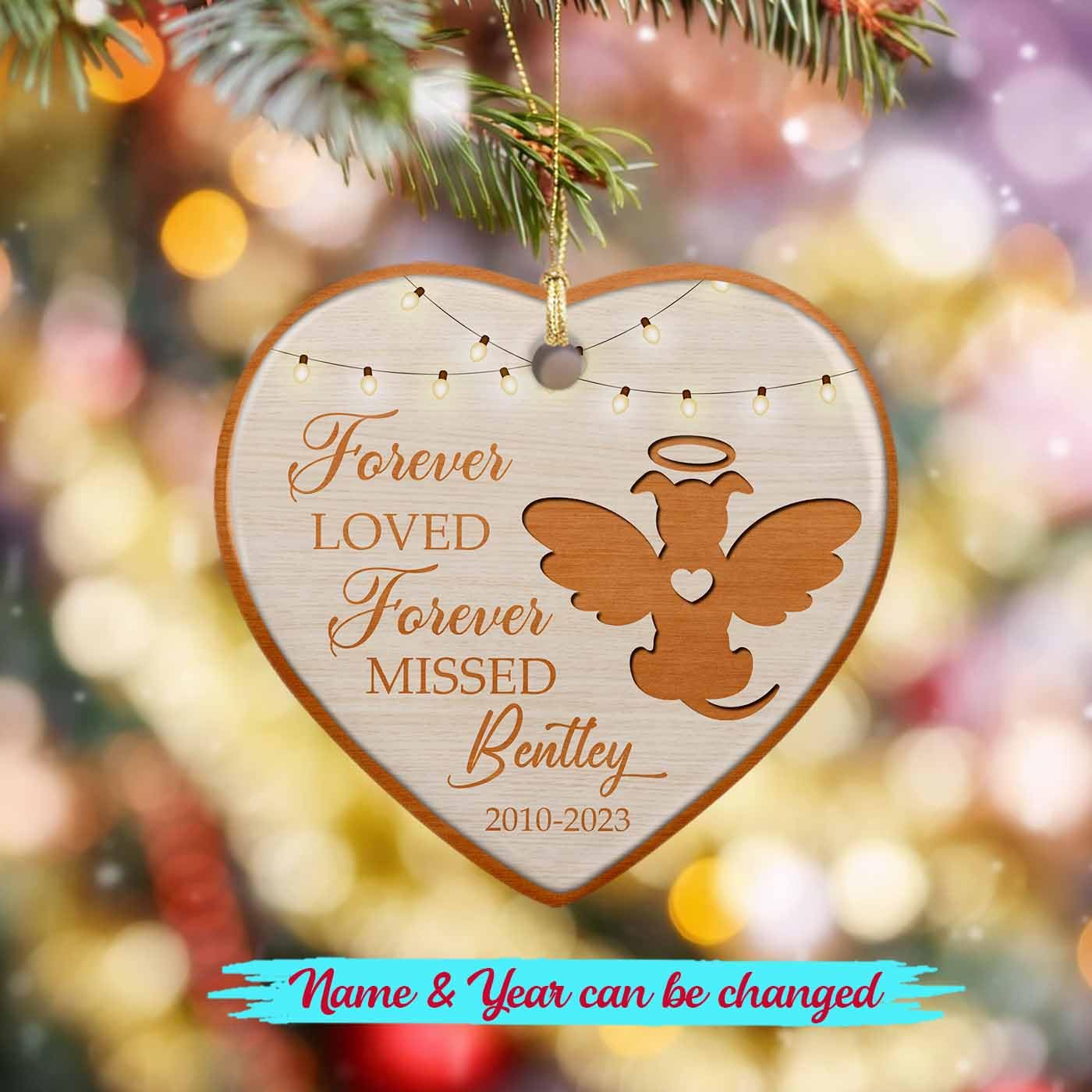 Personalized Dog Forever Loved Forever Missed Ceramic Ornament, Dog Loving Memorial Ornaments Christmas 2025, Custom Name & Year Memorial Dog Ceramic Keepsakes Wooden Style Gift For Hanging Xmas Tree