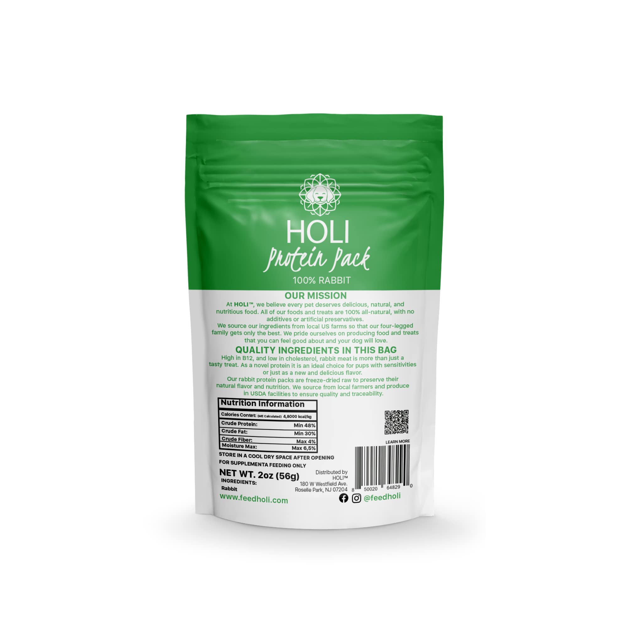 HOLI Rabbit Single Ingredient Dog Food Protein Topper - Made in USA - Human-Grade Freeze Dried Dog Food Mix in Topping - Grain F