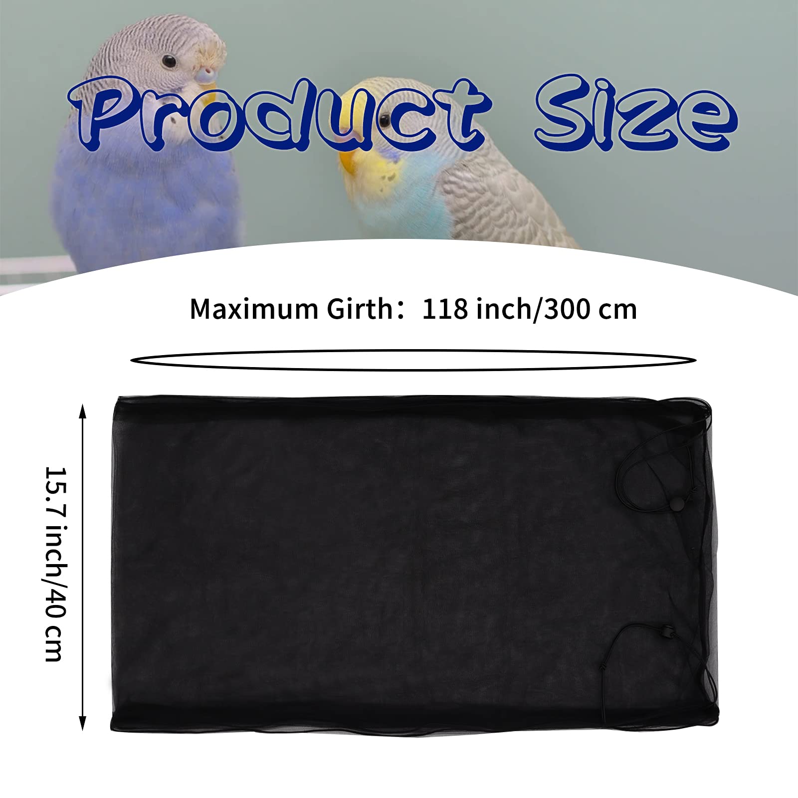 Daoeny Large Bird Cage Cover, Bird Cage Seed Catcher, Adjustable Soft Airy Nylon Mesh Net, Birdcage Cover Skirt Seed Guard For Parrot Parakeet Macaw African Round Square Cages (Black)