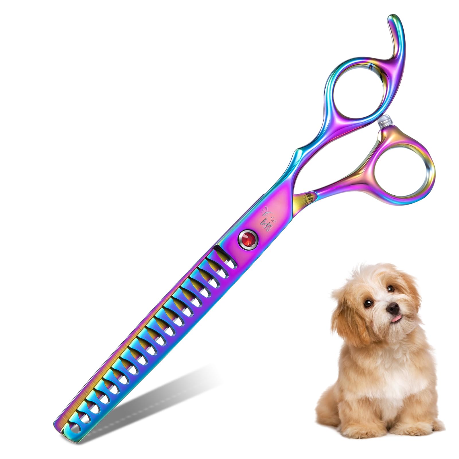 Drgskl 7'' Chunker Shears Dog Grooming Rainbow, Thinner Blender Shears For Medium And Big Pets, Japanese Stainless Steel 440C Fu