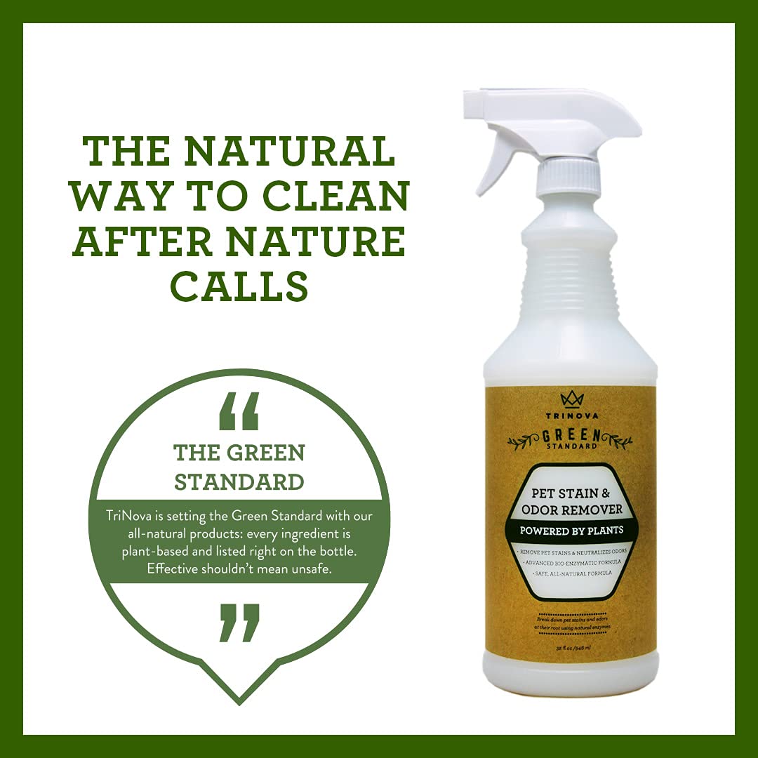 Trinova Natural Pet Stain And Odor Remover Eliminator - Advanced Enzyme Cleaner Spray - Remove Old & New Pet Stains & Smells For Dogs & Cats - All-Surface Safe - 32 Oz