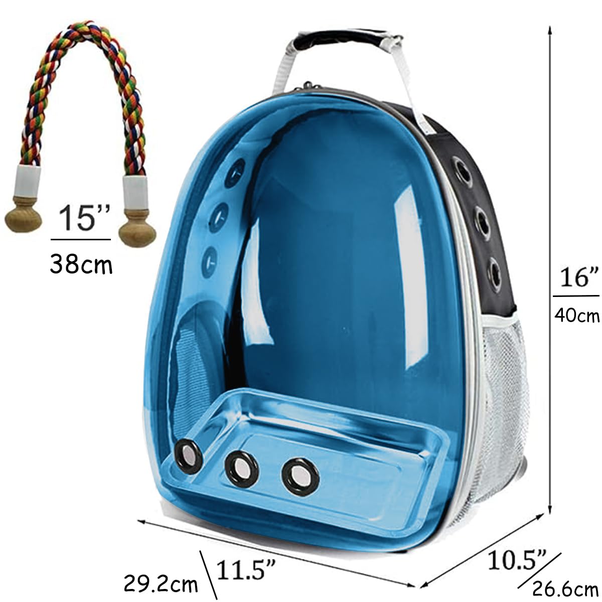 Bird Traval Carrier Cage, Polarized Tinted Blue Space Capsule Astronaut Backpack To Carry Parakeet Cockatiel Parrot With Metal T
