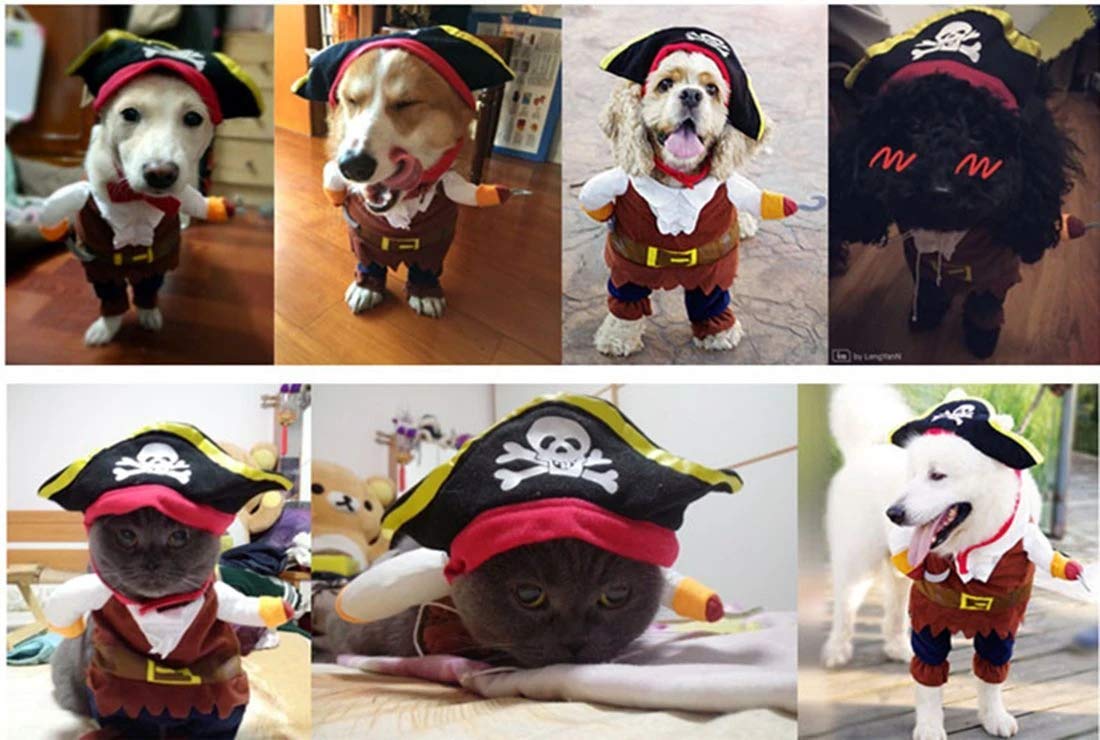 Idepet New Funny Pet Clothes Pirate Dog Cat Costume Suit Corsair Dressing Up Party Apparel Clothing For Cat Dog Plus Hat (Medium)