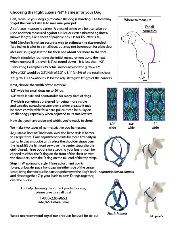 Lupine Step in Dog Harness 1'' Wide Petunias with 19-28'' Girth