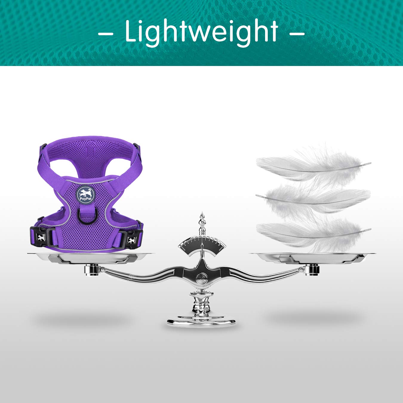 Poypet Reflective Soft Breathable Mesh Dog Harness No Choke Double Padded Vest Adjustable(Purple,Xl)