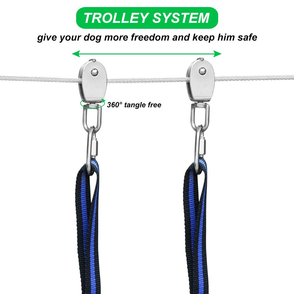 Xiaz 100Ft Dog Trolley Runner Cable For 2 Dogs, Tie Out Cable For Small, Medium, Large Dogs Up To 200Lbs,Pet Lead For Yard, Camp