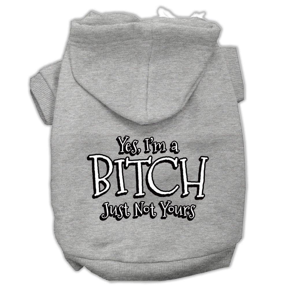 Pet Dog & Cat Hoodie Screen Printed, &quot;Yes, I'm A Bitch, Just Not Yours&quot; Gray 3XL (25-35 lbs.)