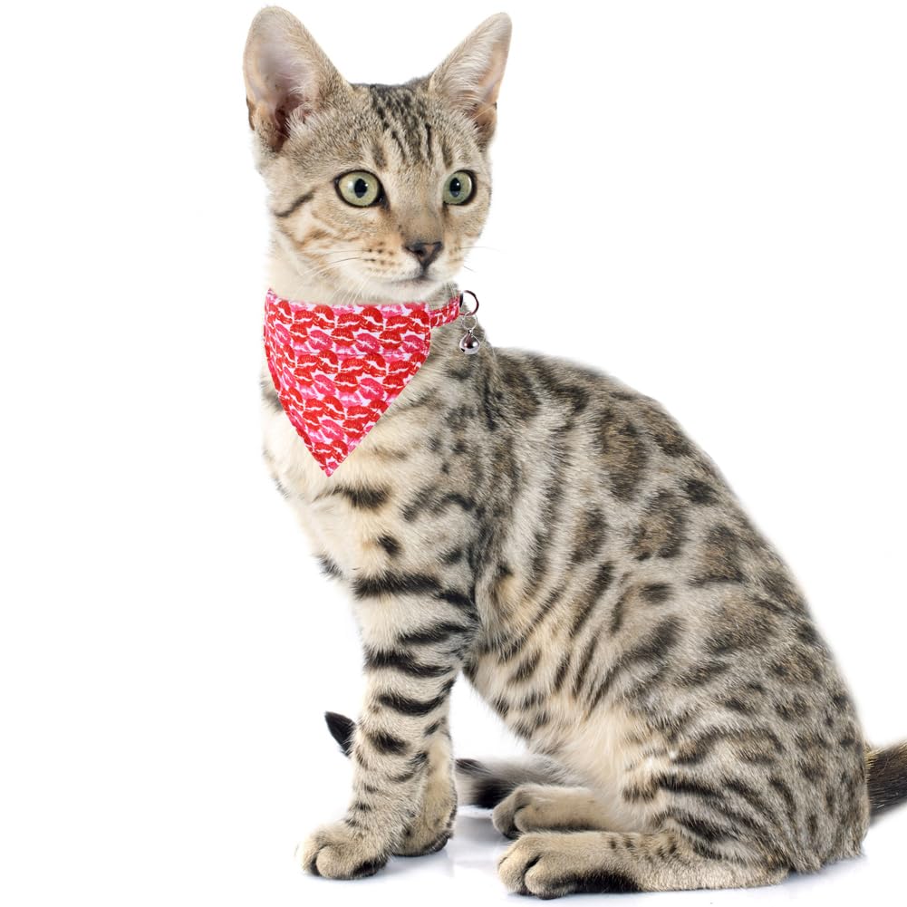 Valentine'S Day Cat Collar Breakaway With Cute Bandana And Bell For Kitty Adjustable Safety Love Heart