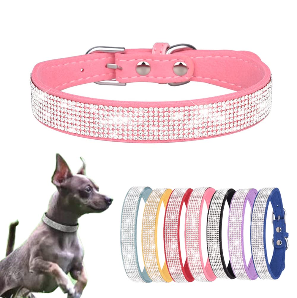 Small Dog Collar With Rhinestone Crystal Diamond Colorful Bling Girl Cat Collars Pink L