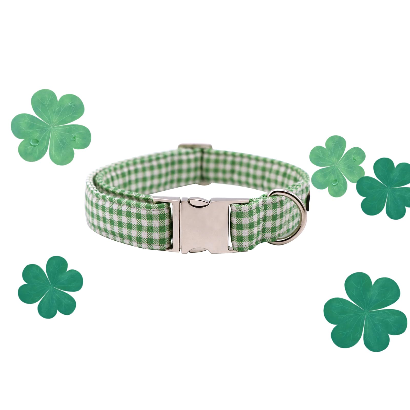 Lionet Paws Dog Collar, Comfortable Adjustable Cute Collar With Metal Buckle For Male Female Dogs, Green&White Grid Pattern, Lar