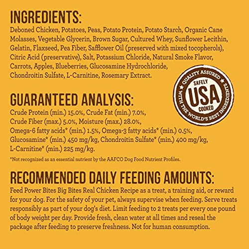 Merrick Power Bites Natural Soft And Chewy Real Meat Dog Treats, Grain Free Snack With Real Chicken Recipe - 6 oz. Bag