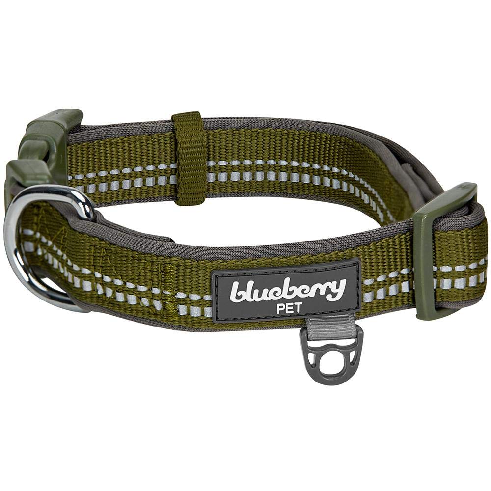 Blueberry Pet Soft & Safe 3M Reflective Neoprene Padded Adjustable Dog Collar - Olive Green Pastel Color, Small, Neck 12''-16''