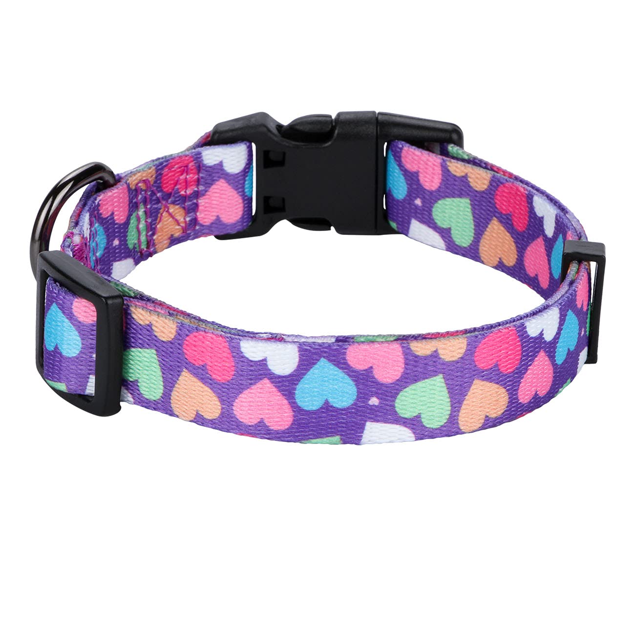 Rhea Rose Girl Dog Collars Spring Cute Heart Pattern Lovely Print Purple For Small Dogs