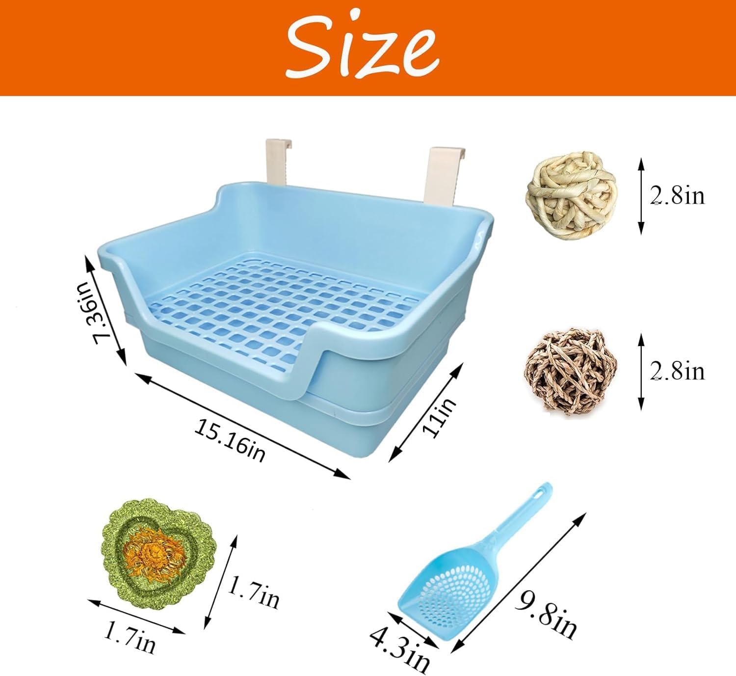 Pinvnby Large Rabbit Litter Box Deep Bunny Corner Toilet Box Double-Deck Small Animal Potty Trainer With Hooks For Adult Guinea Pig Chinchilla Ferret Chipmunk(Blue)