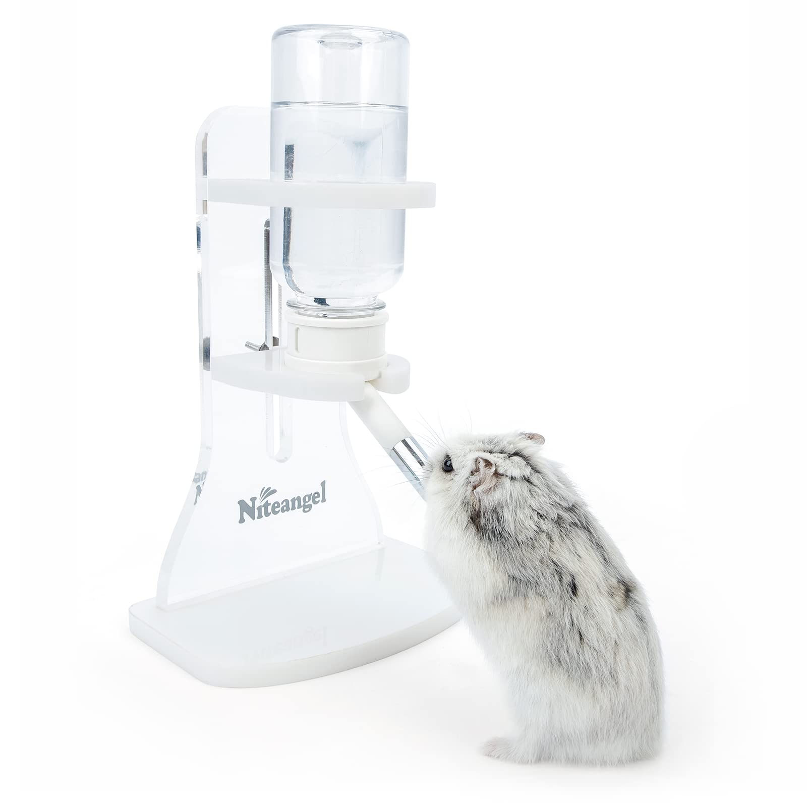 Niteangel Water Bottle with Stand for Syrian Dwarf Hamsters Gerbils Mice Rats Degus Small pet (Transparent)
