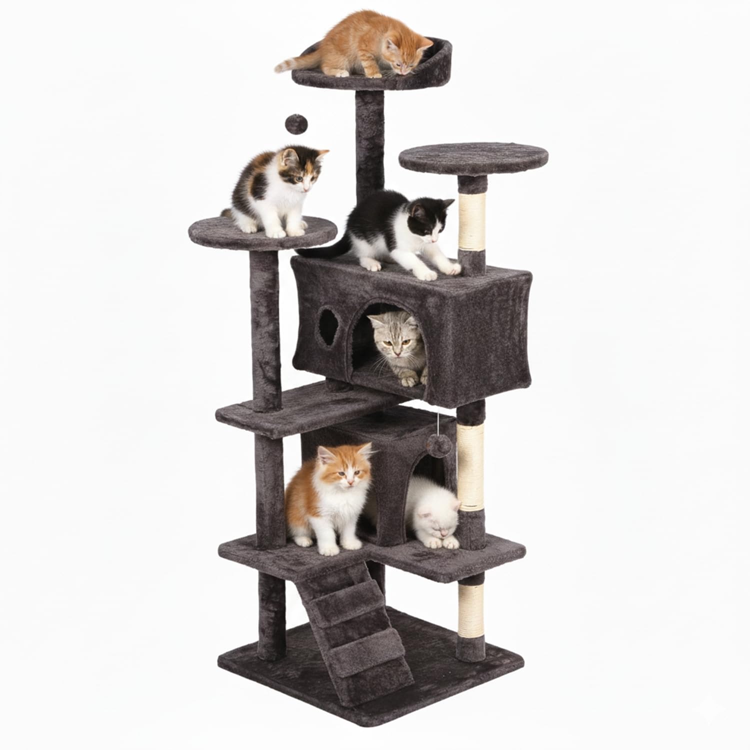 FDW | 54 Cat Tree Tower | Purple Gray | Multi-Level Indoor Activity Center with Sisal Scratching Posts, Condos, Plush Perches, H