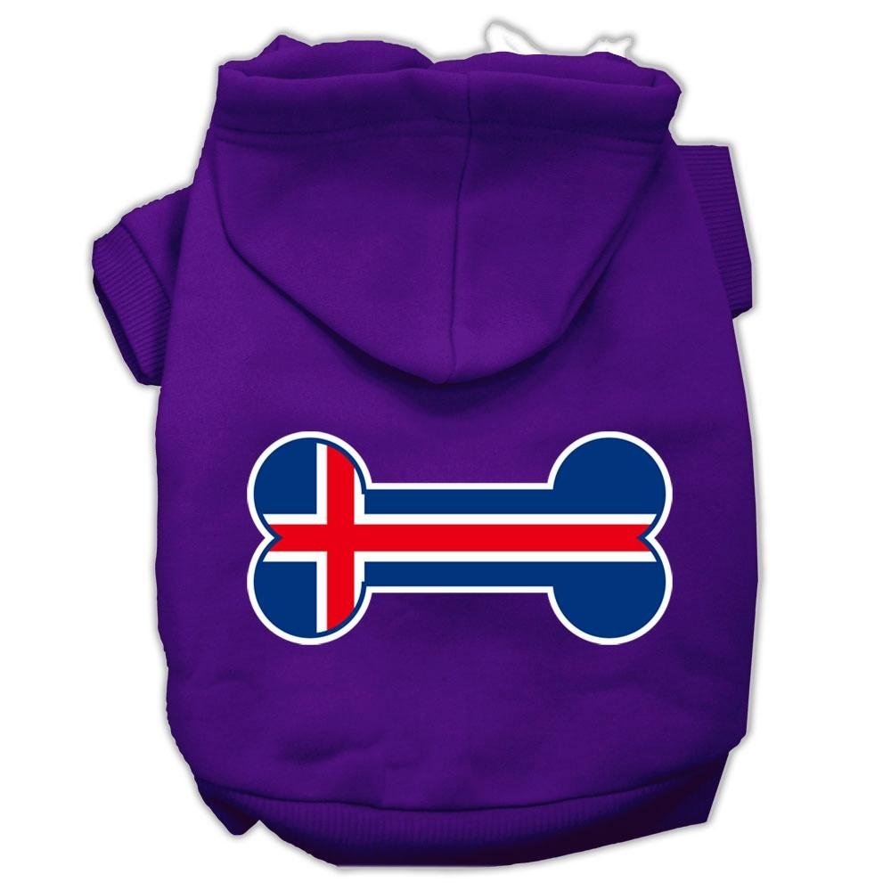 Pet, Dog & Cat Hoodie Screen Printed, 'Bone Shaped Iceland Flag' Purple Xl