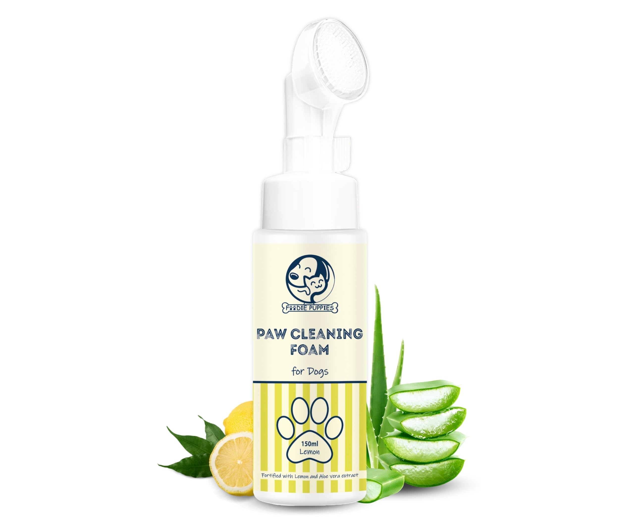 Foodie Puppies Dog Paw Cleaning Foam With Silicone Brush  (Lemon, 150Ml) | Waterless Cleaner For PetS Foot/Paw/Claw Scrubber C