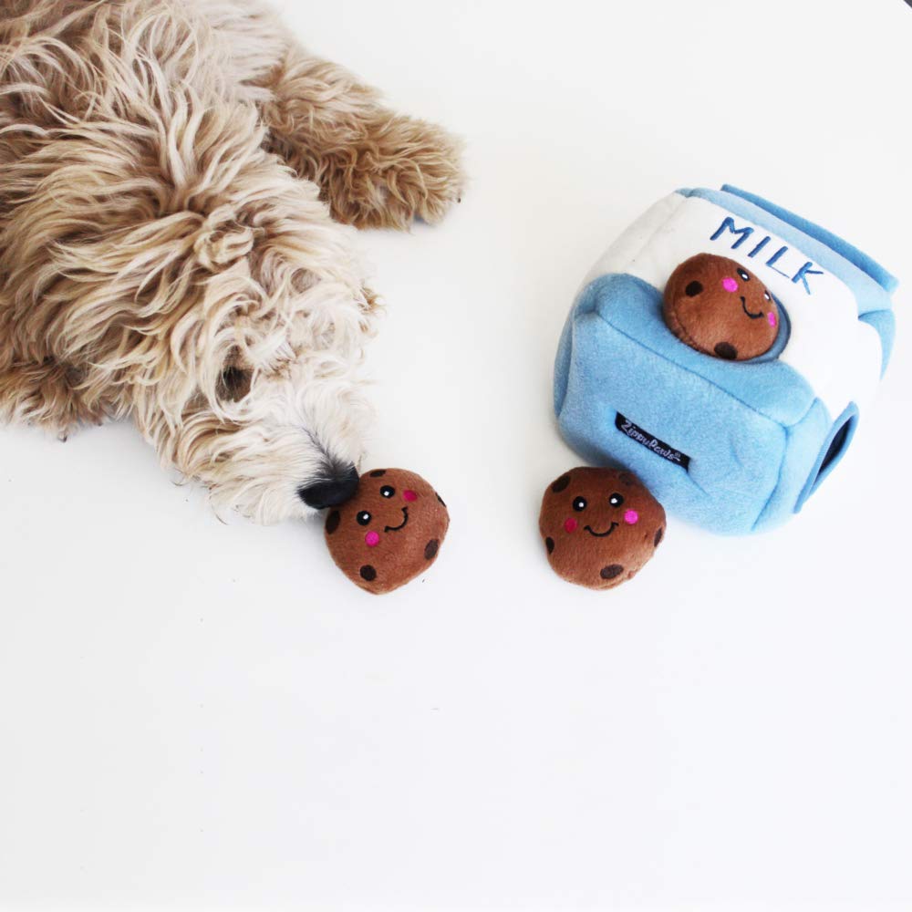 ZippyPaws Burrow Interactive Dog Toy - Plush Hide & Seek Puzzle for Small & Medium Dogs, Milk & Cookies, Model ZP859