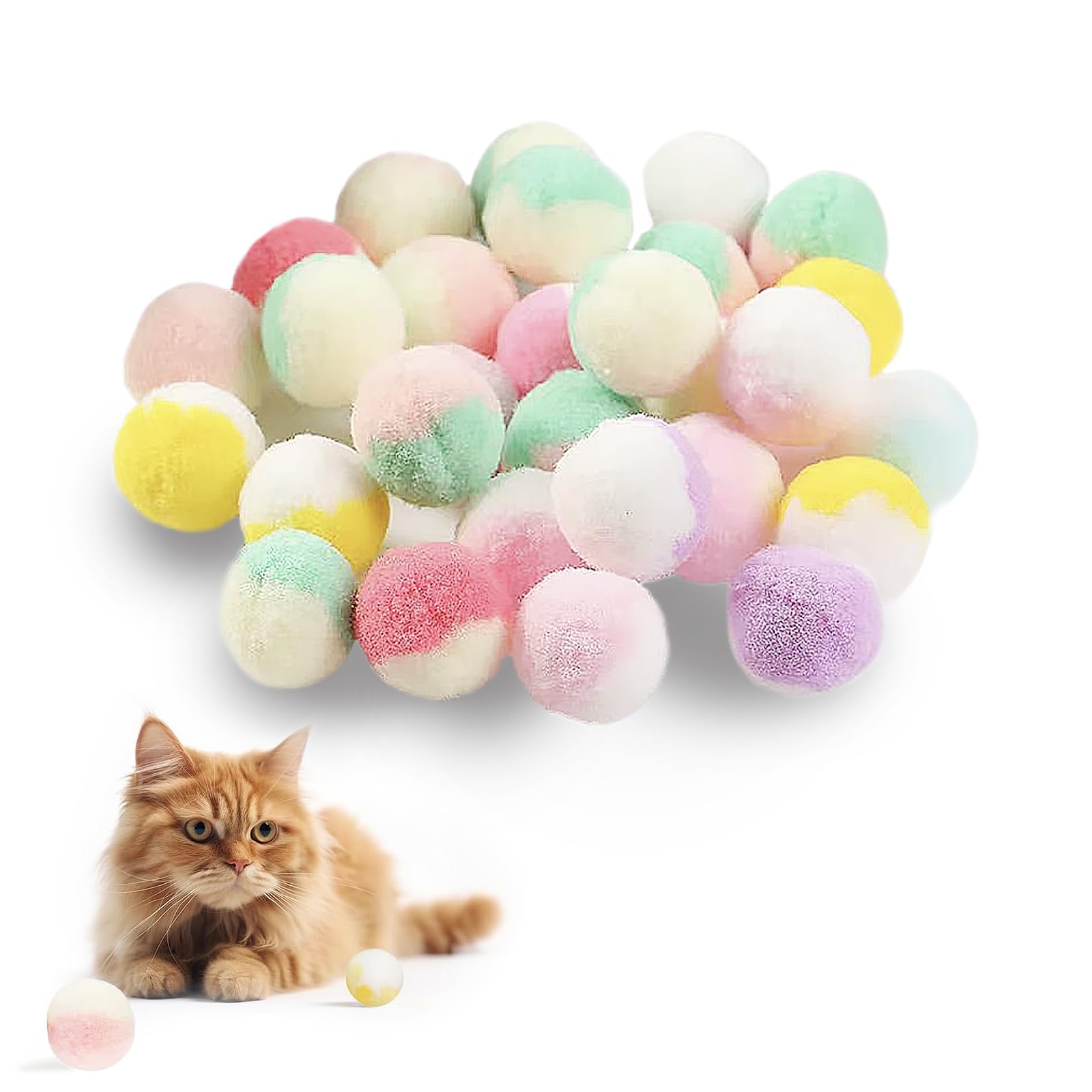 Thxutm 50Pcs 1.2 Inch Cat Toy Balls - Soft Pom Pom Balls Bulk Plush Interactive Kitten Toys For Indoor Cats, Craft Diy Assorted 