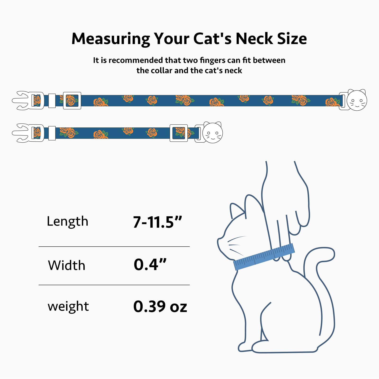 2 Pack Cotton Breakaway Cat Collar Blue And Black Rose Pendant Cute Kitten Cat Collar With Bell