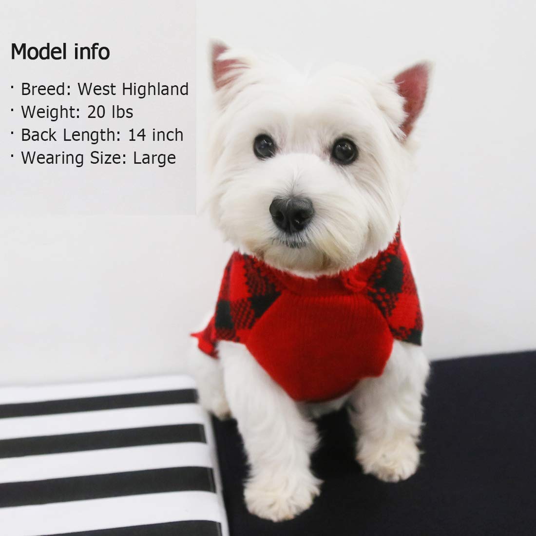 Kyeese Christmas Reindeer Dog Sweater For Medium Dogs With Leash Hole Dog Sweaters Red Buffalo Check Pet Sweater,Xxl