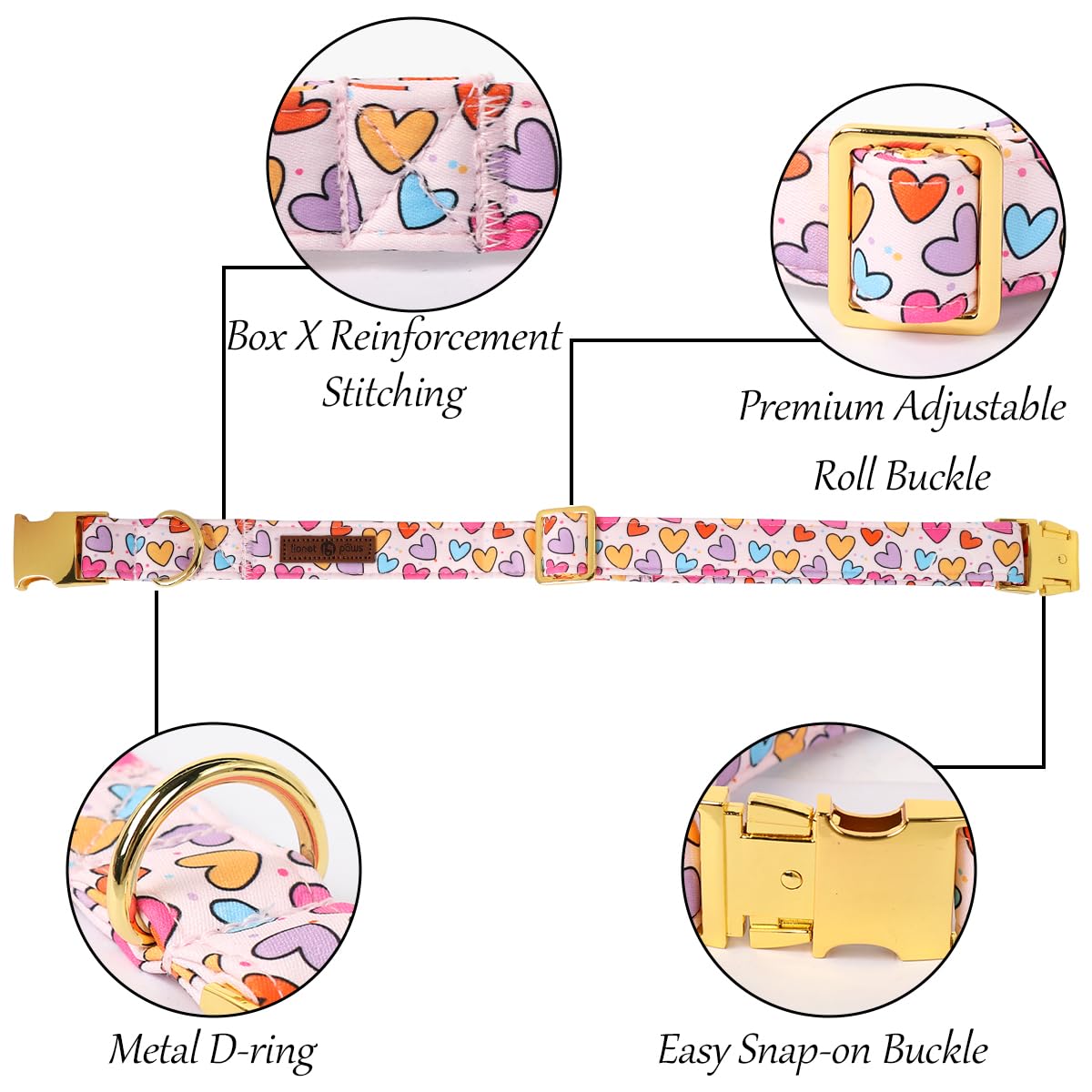 Lionet Paws Valentine'S White Dog Collar, Cute Heart Dog Collar For Large Dogs, Adjustable Cotton Pet Collars For Medium Large D