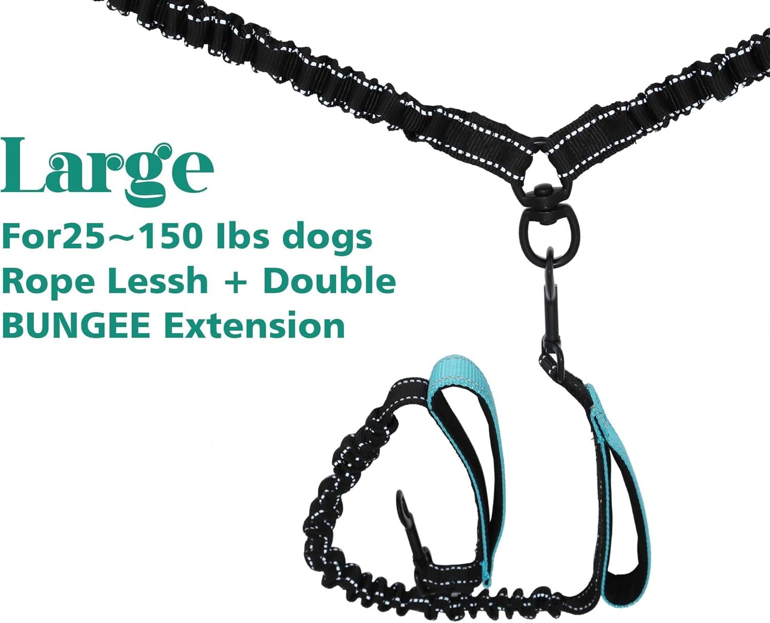 Hands Free Dog Leash, Double Leash for Running Comfortable Walking Jogging Training Hiking, Long Padded No Tangle 360 Swivel Cla