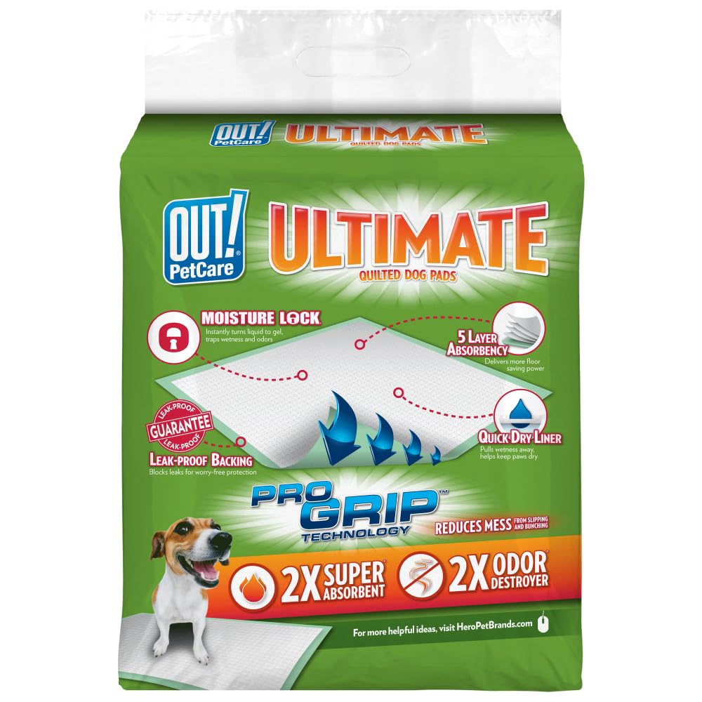 Out! Ultimate Pro-Grip Xl Dog Pads | Absorbent Pet Training And Puppy Pads | Grip Technology Prevents Slipping And Bunching | 20