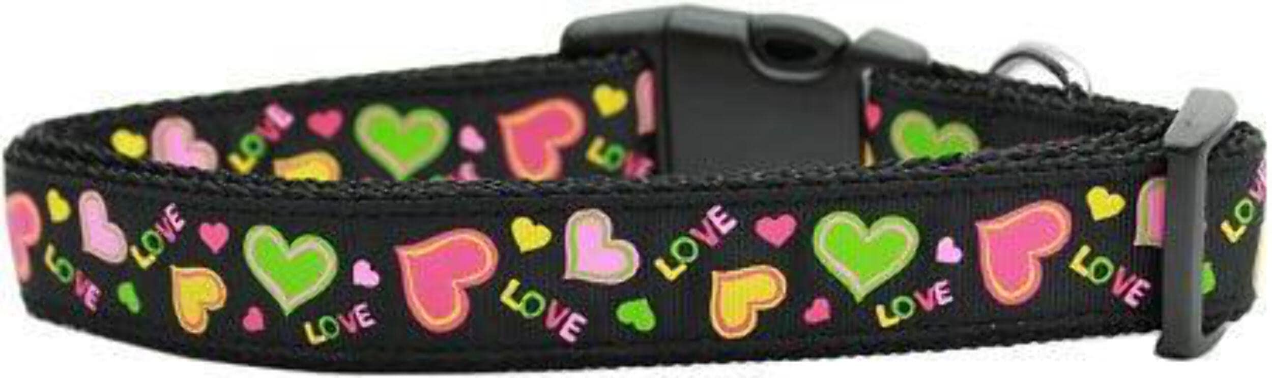 Pet Dog & Cat Nylon Collar or Leash, &quot;Neon Love&quot; MD Narrow Collar
