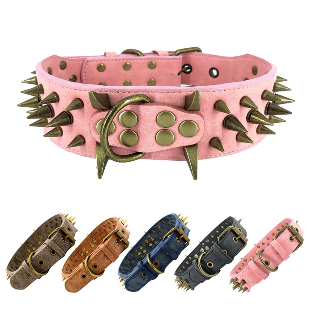 The Mighty Large Spiked Studded Dog Collar - Protect Your Dog'S Neck From Bites, Durable & Stylish, For Large Dogs (Pink S)