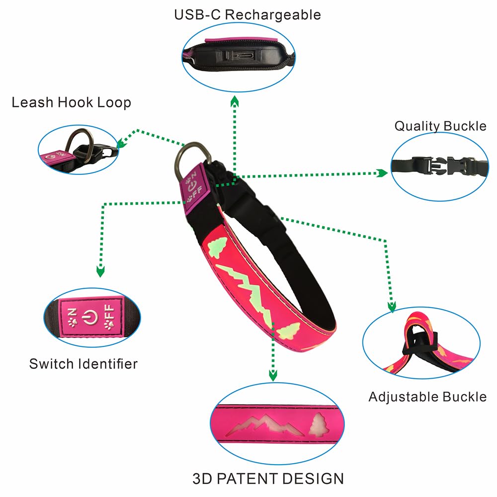 Dogled Led Dog Collar, 15 Light Modes, Usb-C Rechargeable, Silicone Material, Adjustable Size, (Purple, S(7.87-11.8'))