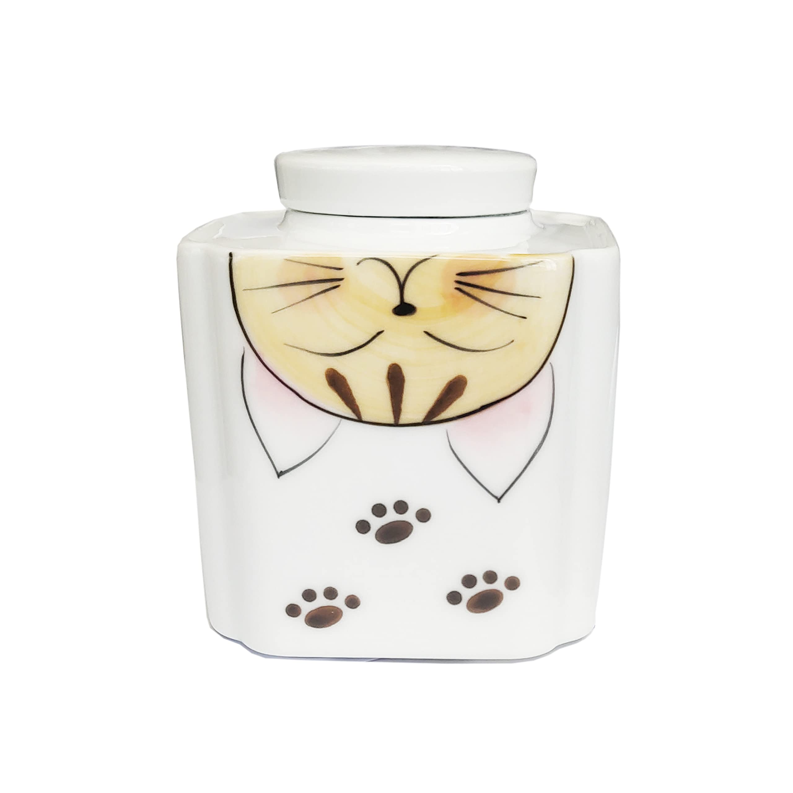 Qiulogfen Orange Animal Print Ceramic Cat Urn - Memorial Urn For Kitten Ashes - Sealed Jar With Sturdy Base - Decorative Indoor Vase