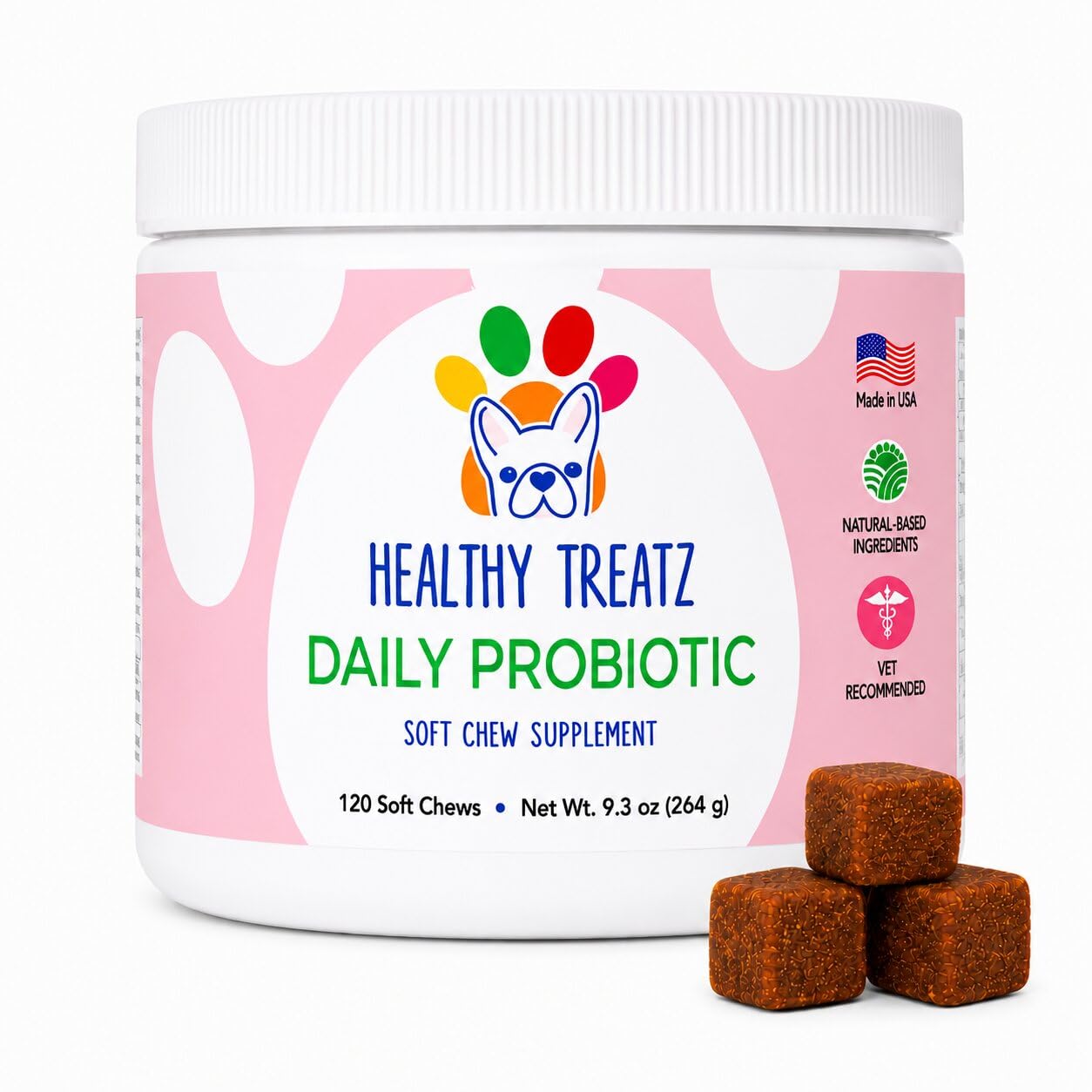 HealthyTreatz Probiotics for Dogs - 2 Billion CFU, 6 Strains with Digestive Enzymes - Gut Health, Diarrhea Relief, Gas, Itchy Sk