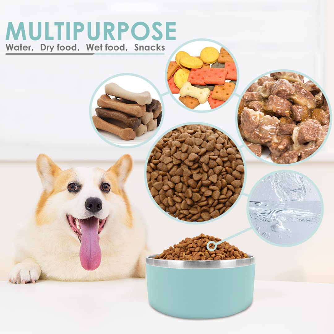IKITCHEN Dog Bowl for Food and Water, 64 Oz Stainless Steel Pet Feeding Bowl, Durable Non-Skid Double Wall Insulated Heavy Duty