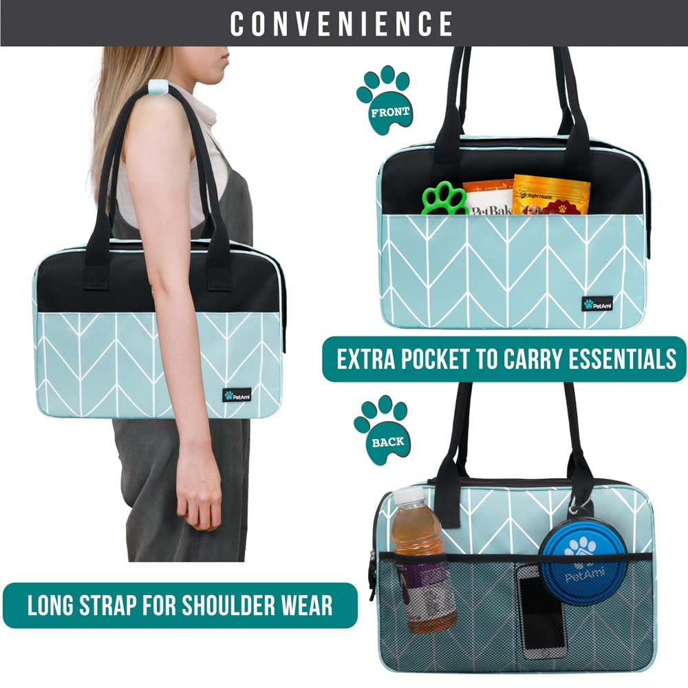 Petami Dog Purse Carrier For Small Dogs, Airline Approved Soft Sided Pet Carrier With Pockets, Ventilated Dog Carrying Bag For Puppy Cat, Dog Travel Supplies Bag, Sherpa Bed, Max 12 Lbs, Chevron Teal
