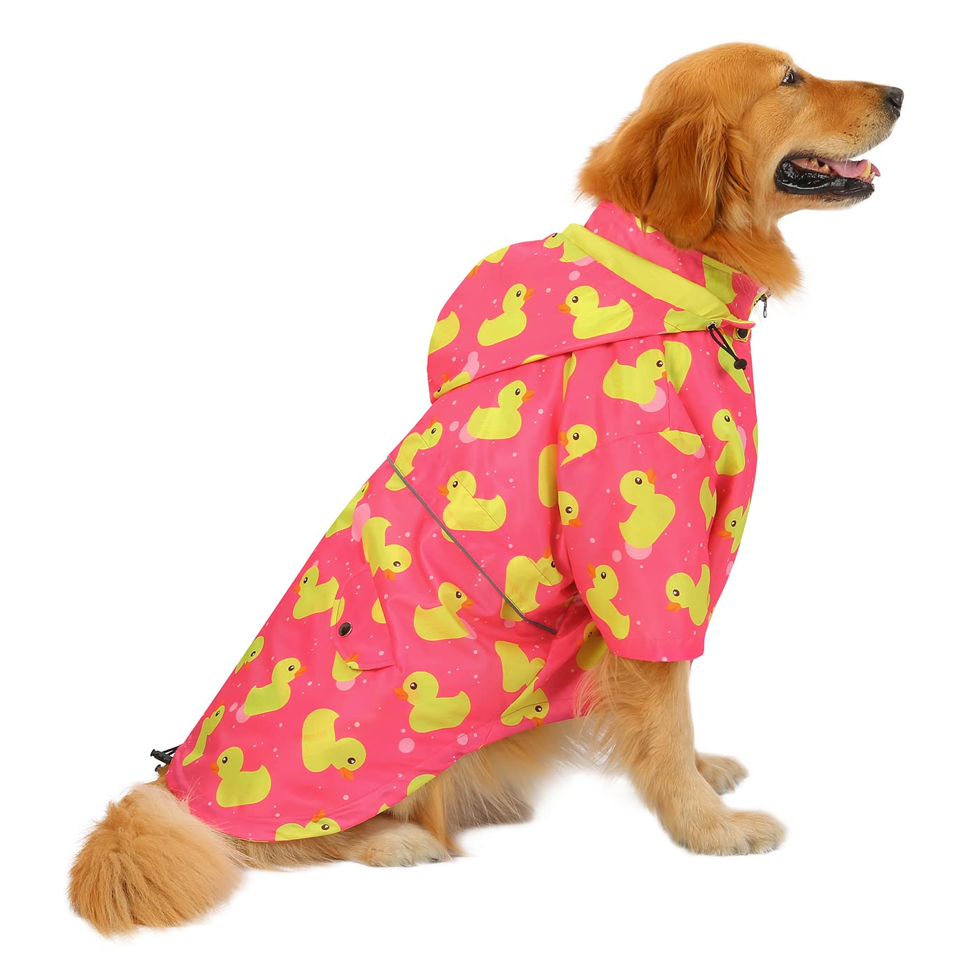 Hde Dog Raincoat Double Layer Zip Rain Jacket With Hood For Small To Large Dogs Ducks Pink - 2Xl