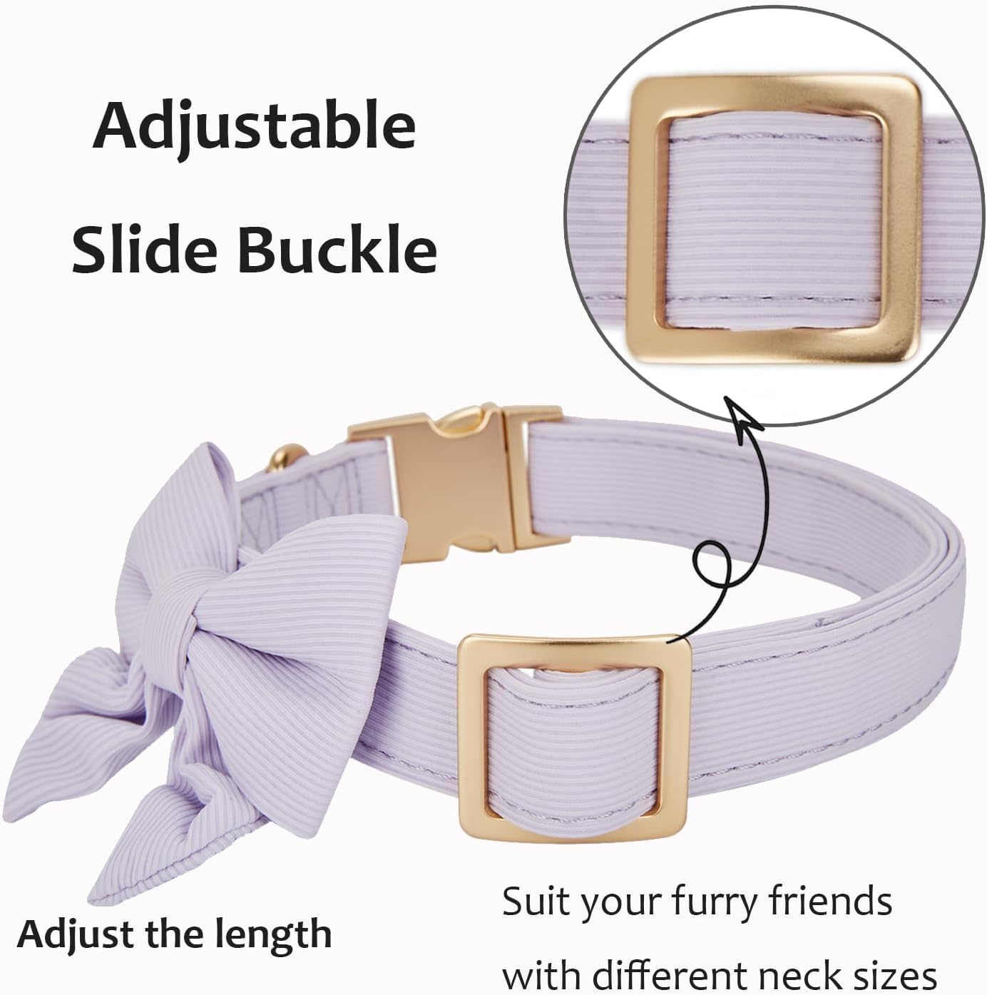 Ewinoom Bowtie Dog Collar Adjustable Soft Collars With Detachable Bow Tie And Metal Buckle For Small Medium Large Dogs,Lilac,Med