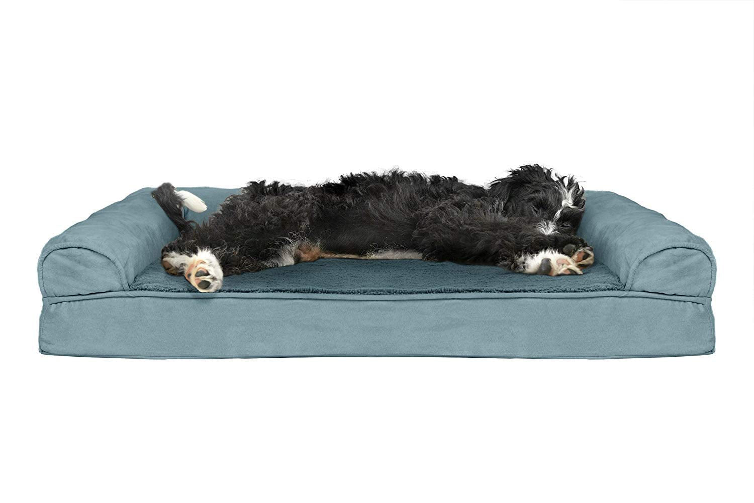 Furhaven Cooling Gel Dog Bed for Large/Medium Dogs w/ Removable Bolsters & Washable Cover, For Dogs Up to 55 lbs - Plush & Suede