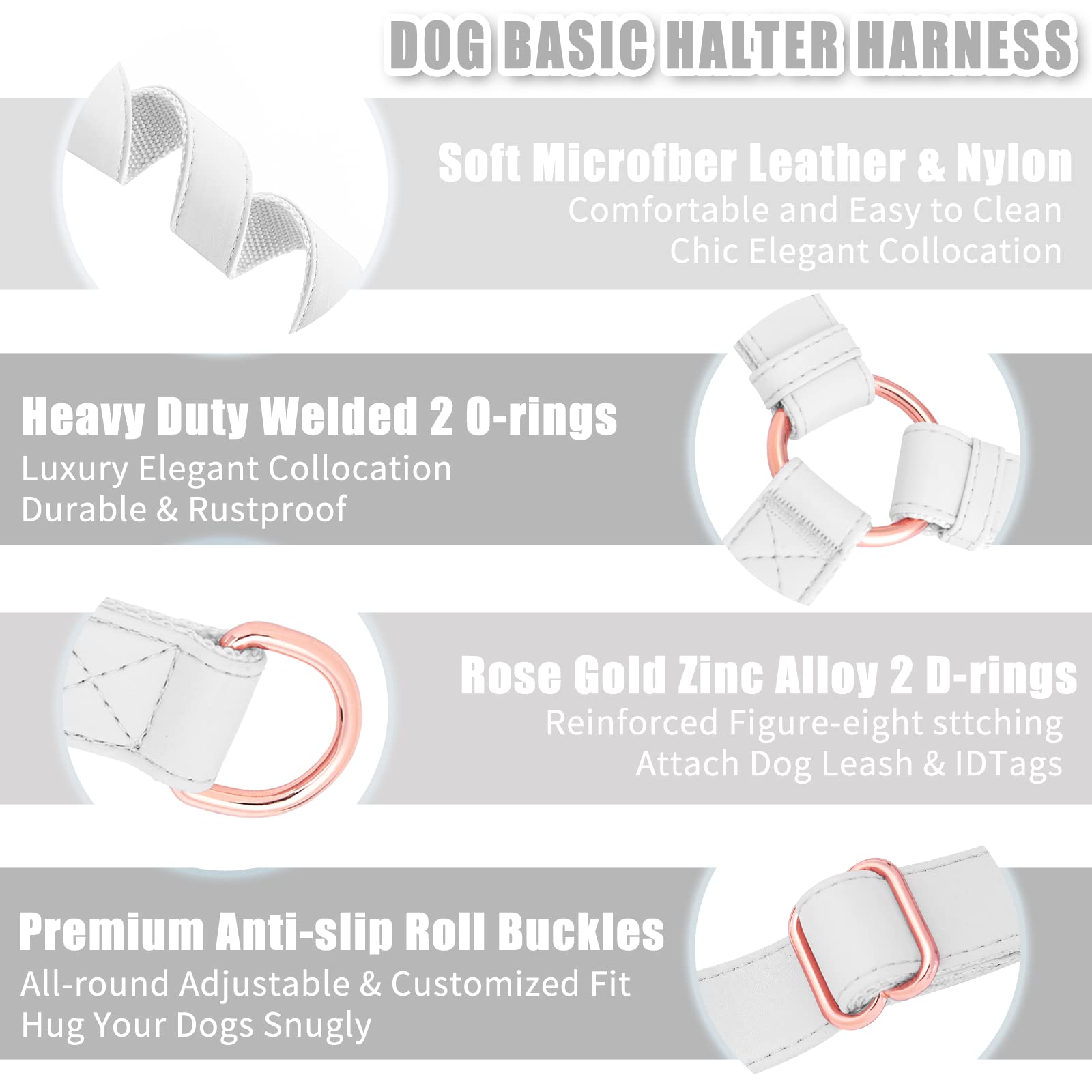 Soft Leather No Pull Dog Harness - Adjustable Step In Dog Harness With Rose Gold Heavy Duty Metal Buckle, Freedom Nylon Dog Halter Vests For Small Medium Large Dogs Easy Walking Training (White,S)