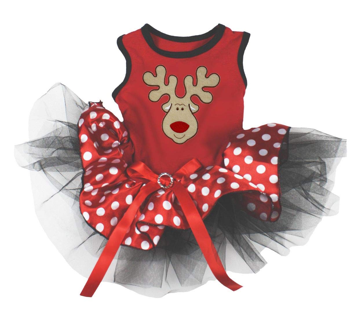 Petitebella Reindeer Face Puppy Dog Dress (Red/Polka Dots, X-Large)