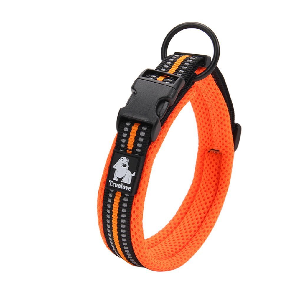 Creation Core Reflective Dog Collar With Ring Breathable Mesh Soft Padded Adjustable Nylon Pet Collar 0.6' Wide, Orange Xxs