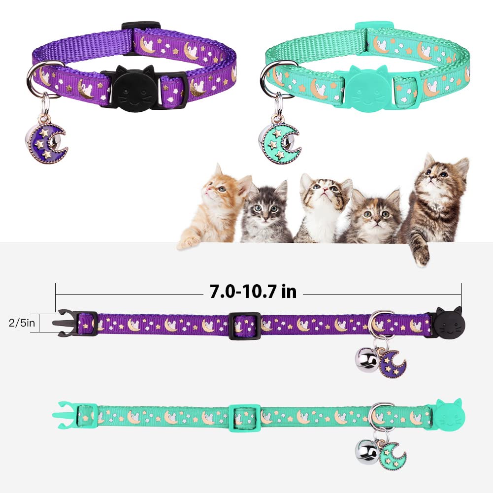 2Pcs Breakaway Cats Collars Cat Collars For Boy & Girl Cats Adjustable Kitten Collars With Bell,Purple+Teal